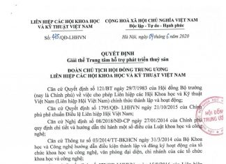 Quyết định số 474/QĐ-LHHVN, ngày 04/06/2020 quyết định giải thể Trung tâm Tư vấn và Hỗ trợ phát triển thủy sản