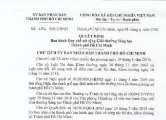 Quy chế xét tặng Giải thưởng Sáng tạo Thành phố