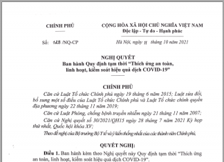 Chính phủ ban hành Quy định tạm thời “Thích ứng an toàn, linh hoạt, kiểm soát hiệu quả dịch COVID-19”