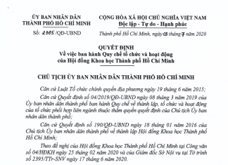 Quyết định về việc ban hành quy chế tổ chức và hoạt động của Hội đồng khoa học Thành phố Hồ Chí Minh