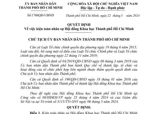 Quyết định về việc kiện toàn nhân sự Hội đồng Khoa học Thành phố Hồ Chí Minh